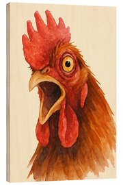 Holzbild Porträt eines schreienden Hahns