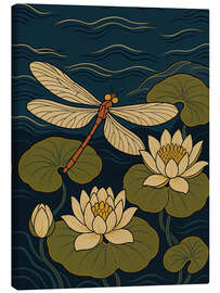 Leinwandbild Libelle über Seerosen