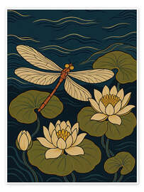 Wandbild Libelle über Seerosen - Natalie Bruns