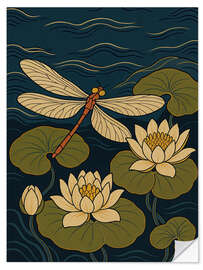 Wandsticker Libelle über Seerosen