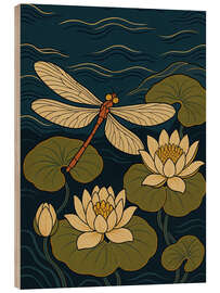 Holzbild Libelle über Seerosen - Natalie Bruns