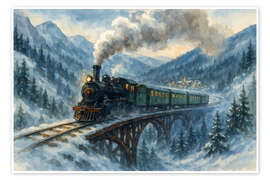 Wandbild Dampfzug in den verschneiten Alpen - Natalie Bruns