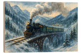 Holzbild Dampfzug in den verschneiten Alpen - Natalie Bruns