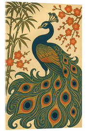 Acrylglasbild Japanischer Pfau mit Bambus und Blüten - Natalie Bruns