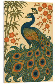 Alumiinitaulu Japanese peacock with bamboo and blossoms - Natalie Bruns