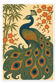 Wandbild Japanischer Pfau mit Bambus und Blüten - Natalie Bruns