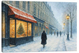 Leinwandbild Chocolatier in Frankreich an einem Schneetag