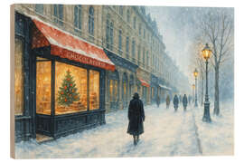 Holzbild Chocolatier in Frankreich an einem Schneetag