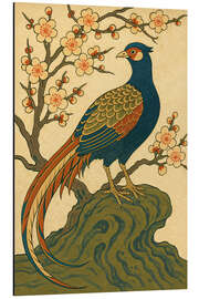 Alumiinitaulu Japanese pheasant on rock with plum blossoms