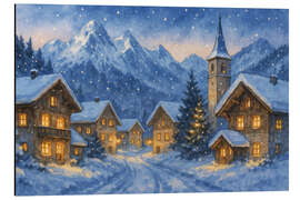 Alubild Verschneites Winterdorf in den Alpen bei Nacht - Natalie Bruns