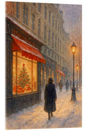 Acrylglasbild Weihnachtsabend in verschneiten Stadtstraßen