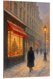 Alubild Weihnachtsabend in verschneiten Stadtstraßen