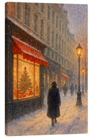 Leinwandbild Weihnachtsabend in verschneiten Stadtstraßen