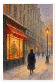 Poster Weihnachtsabend in verschneiten Stadtstraßen