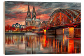 Holzbild Köln - Hohenzollernbrücke im Abendlicht - Thomas Klee