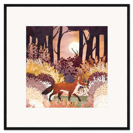 Gerahmter Kunstdruck Fuchs im Herbstwald
