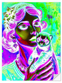 Wandsticker Dame mit Frettchen