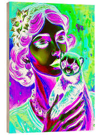 Holzbild Dame mit Frettchen