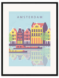 Gerahmter Kunstdruck Amsterdamer Stadtbild-Illustration
