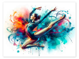 Poster Aquarell-Turnerin in dynamischer Pose