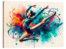 Holzbild Aquarell-Turnerin in dynamischer Pose