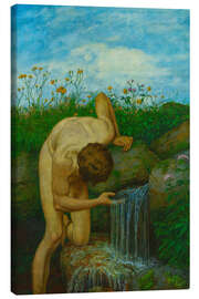 Leinwandbild Die Quelle, Ein männlicher Akt - Hans Thoma