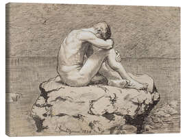 Leinwandbild Einsamkeit, Männlicher Akt - Hans Thoma