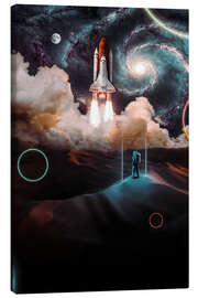 Leinwandbild Astronaut allein in der Wüste beim Raketenstart - Gen Z