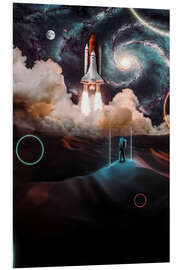 Hartschaumbild Astronaut allein in der Wüste beim Raketenstart - Gen Z