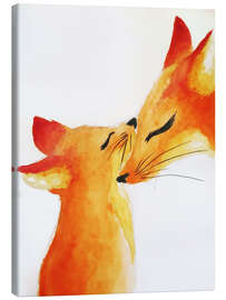 Leinwandbild Gemälde eines Fuchses mit ihrem Baby