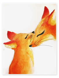 Poster Gemälde eines Fuchses mit ihrem Baby