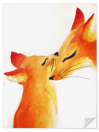 Wandsticker Gemälde eines Fuchses mit ihrem Baby