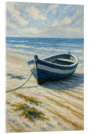 Acrylglasbild Blaues Fischerboot am Sandstrand - Natalie Bruns