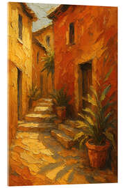 Tableau en verre acrylique Sunny mediterranean street with stone houses - Natalie Bruns