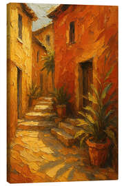 Leinwandbild Sonnige mediterrane Straße mit Steinhäusern - Natalie Bruns
