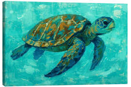 Leinwandbild Meeresschildkröte schwimmt im türkisfarbenen Wasser
