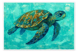 Wandbild Meeresschildkröte schwimmt im türkisfarbenen Wasser - Natalie Bruns
