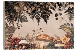 Holzbild Farn Wald Pilze - Andrea Haase