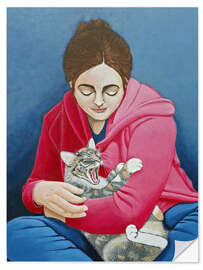 Wandsticker Katze mit Frau