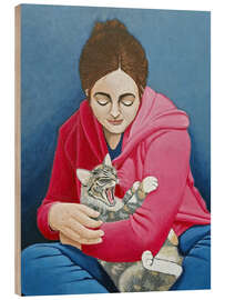 Holzbild Katze mit Frau