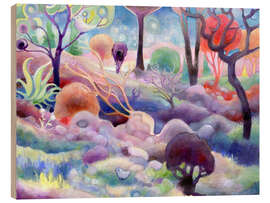 Holzbild Eine Meise chillt im Wald