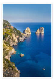 Poster Faraglione Felsen im azurblauen Meer auf Capri - Christian Müringer