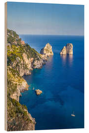 Holzbild Faraglione Felsen im azurblauen Meer auf Capri - Christian Müringer