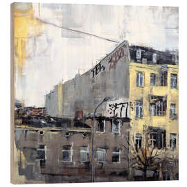 Holzbild Häuser in der Zeppelinstraße Streetart in Potsdam - Eduard Warkentin