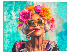 Holzbild Porträt der zeitlosen Lebensfreude - Andrea Haase