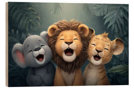 Holzbild Dschungelfreunde - Fröhliche Tierfamilie - Thomas Klee