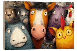 Holzbild Tierische Nachbarn - Bunte Hofgemeinschaft