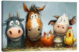 Leinwandbild Bauernhoftiere schauen verdutzt