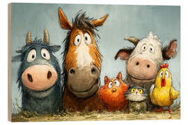 Holzbild Bauernhoftiere schauen verdutzt - Thomas Klee