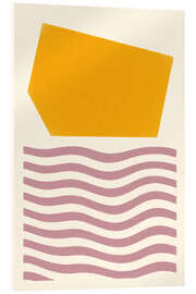 Acrylglasbild Ockerfarbene Sonne über malvenfarbenen Wellen Mitte des Jahrhunderts - Gradient Grooves